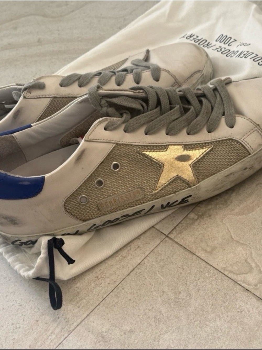 Golden Goose Super-Star Penstar Sneakers Men’s US 12 EU 45 Gold Star Blue Heel